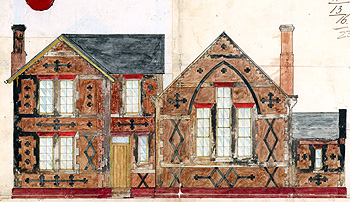 Elevations of the school and masters house about 1860 [AD3865/13/3]